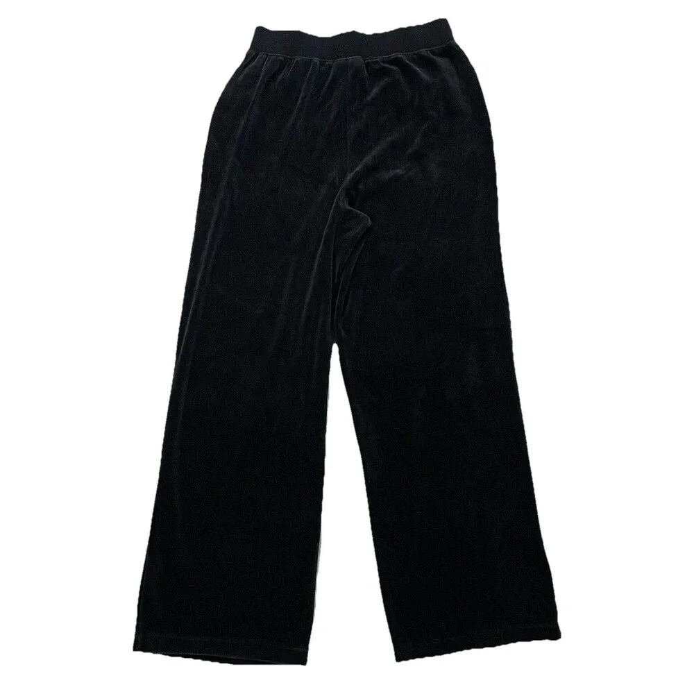 City Hearts Velour Lounge Pants Women’s Black Y2K Pull On Wide Leg M Pockets